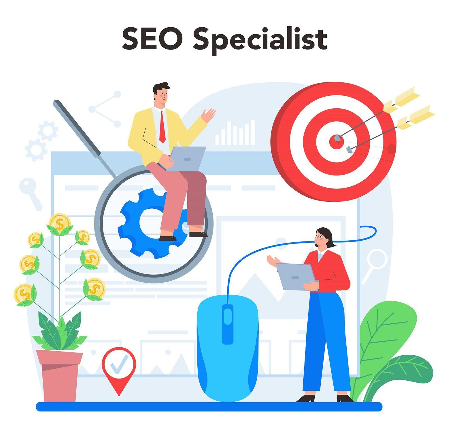 SEO specialist concept. Idea of search engine optimization for website
